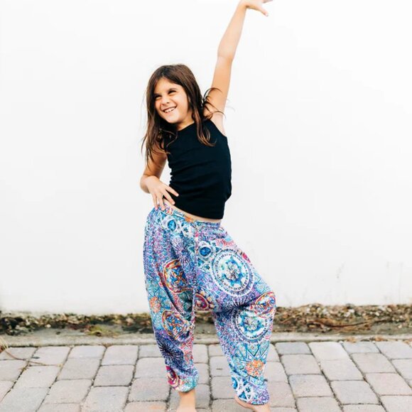 Grab Bag Kids Cotton Unisex Drawstring Elastic Waist Pockets Boho Travel Pants - Picture 2 of 7